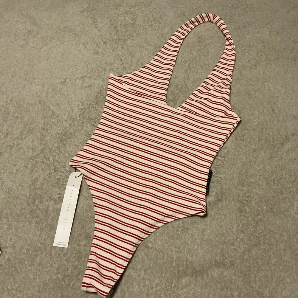 Striped Red and White Halter Top Bodysuit Missguided - Picture 1 of 7